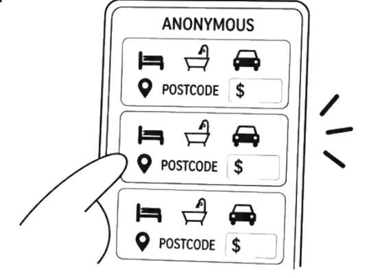 A hand browsing anonymous property summaries